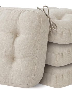 Chair Cushions, Foam Dining Chair Cushions, Tufted Indoor Chair Pads, Set of 4, 16.5' x 16.5' x 3.5', Beige
